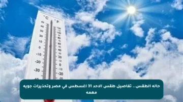 حالة الطقس.. تفاصيل طقس الأحد 31 أغسطس في مصر وتحذيرات جوية مهمة